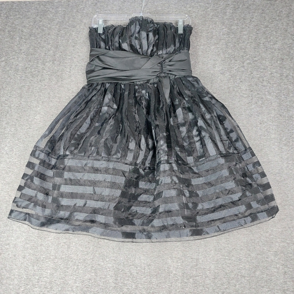 BLONDIE NITES BY LINDA BERNELL WOMEN BLACK Y2K GLITTER CORSET BACK STRIPED DRESS